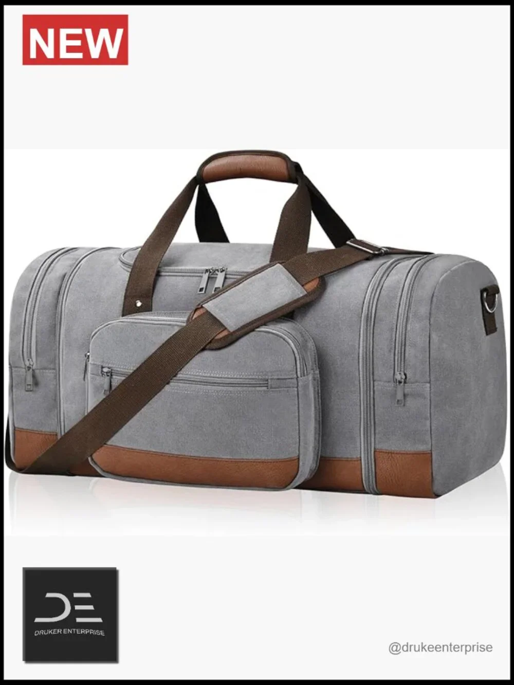 60L Expandable Canvas Travel Duffel Bag with Trolley Sleeve